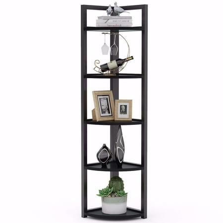 Tribesigns 5 Tier Corner Shelf Rustic Corner Bookcase Storage Rack Plant Stand Small Bookshelf for Living Room Small Space Dark Brown Kitchen Home Office